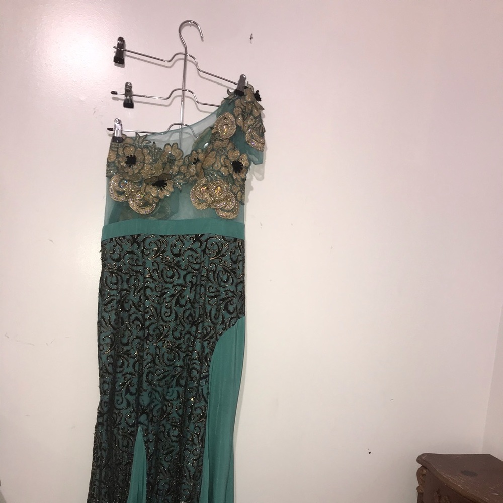 Blue flower rhinestone prom dress